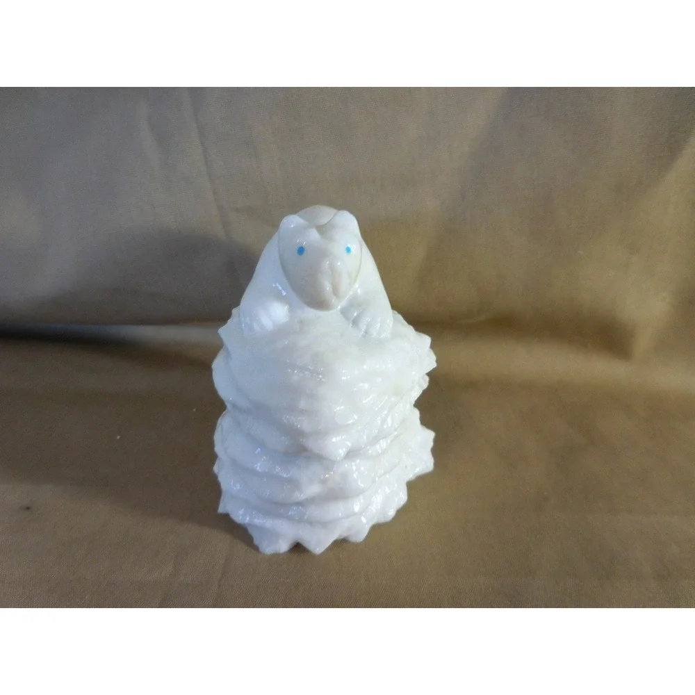 Zuni Native  Carved Mountain Lion Fetish Jerold Leekity White Marble  #533fff